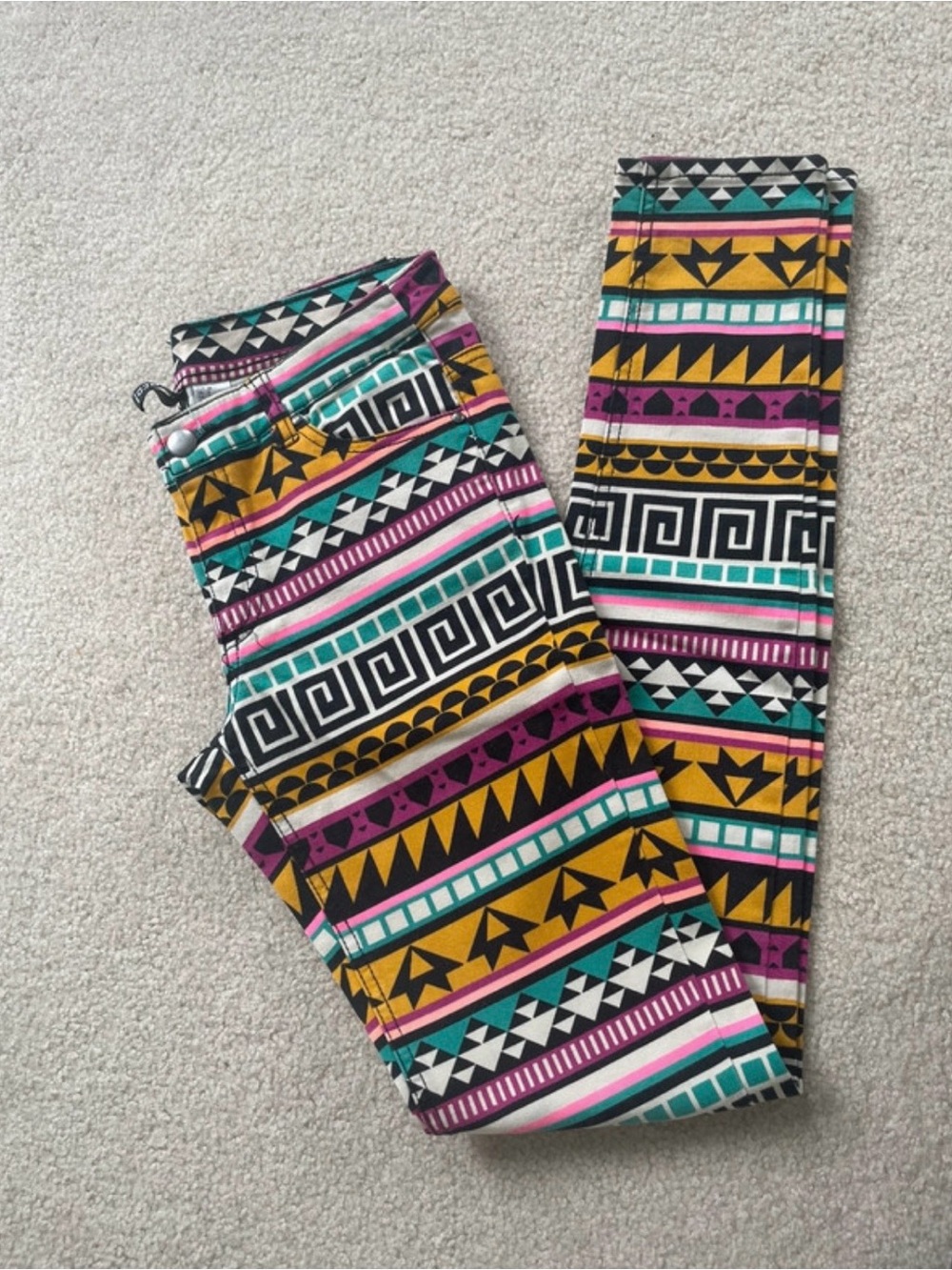 H&M Aztec Tribal Geometric Print Skinny Pants Size 8